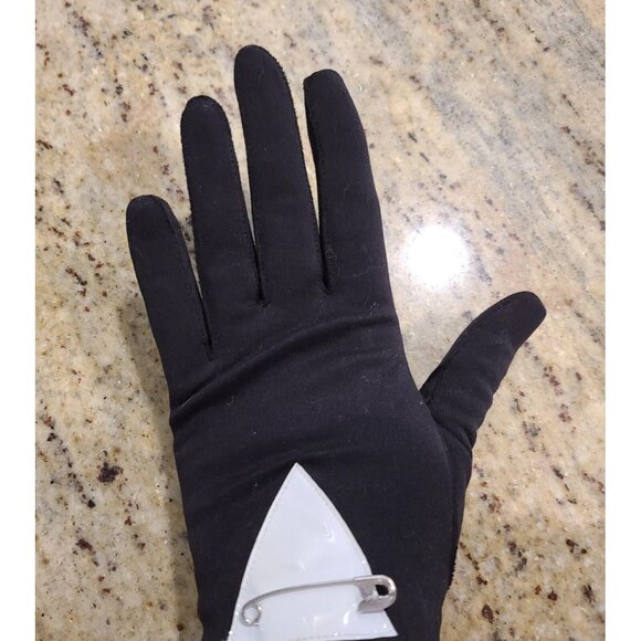 Vintage One Size Black White Patent Leather GoGo Girl 8" Gloves Safety Pin - Picture 11 of 16